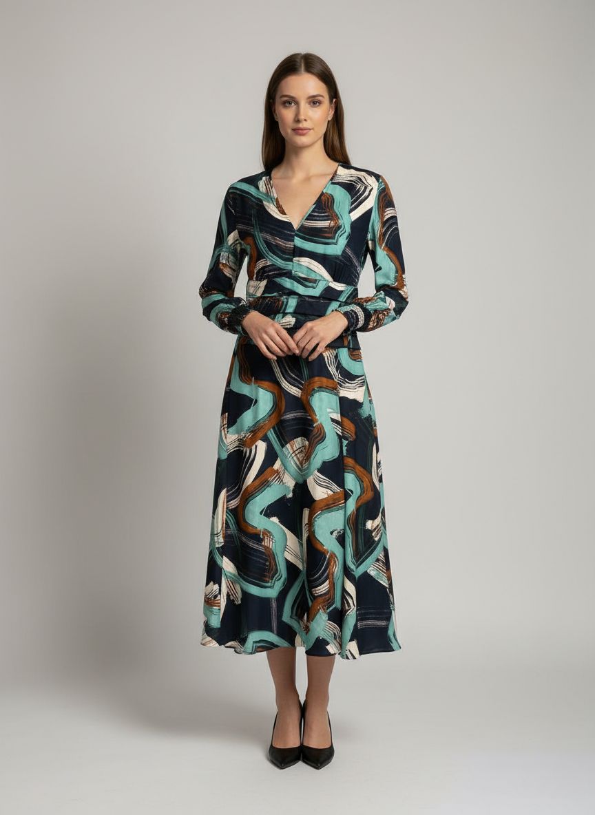 Vestido Longo Fendas Manga Longa