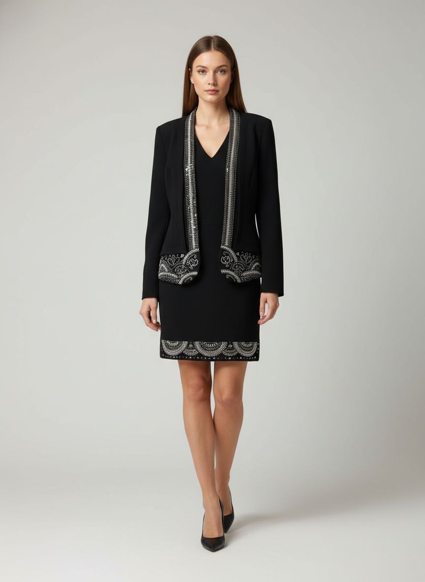 Conjunto Vestido + Blazer Bordado