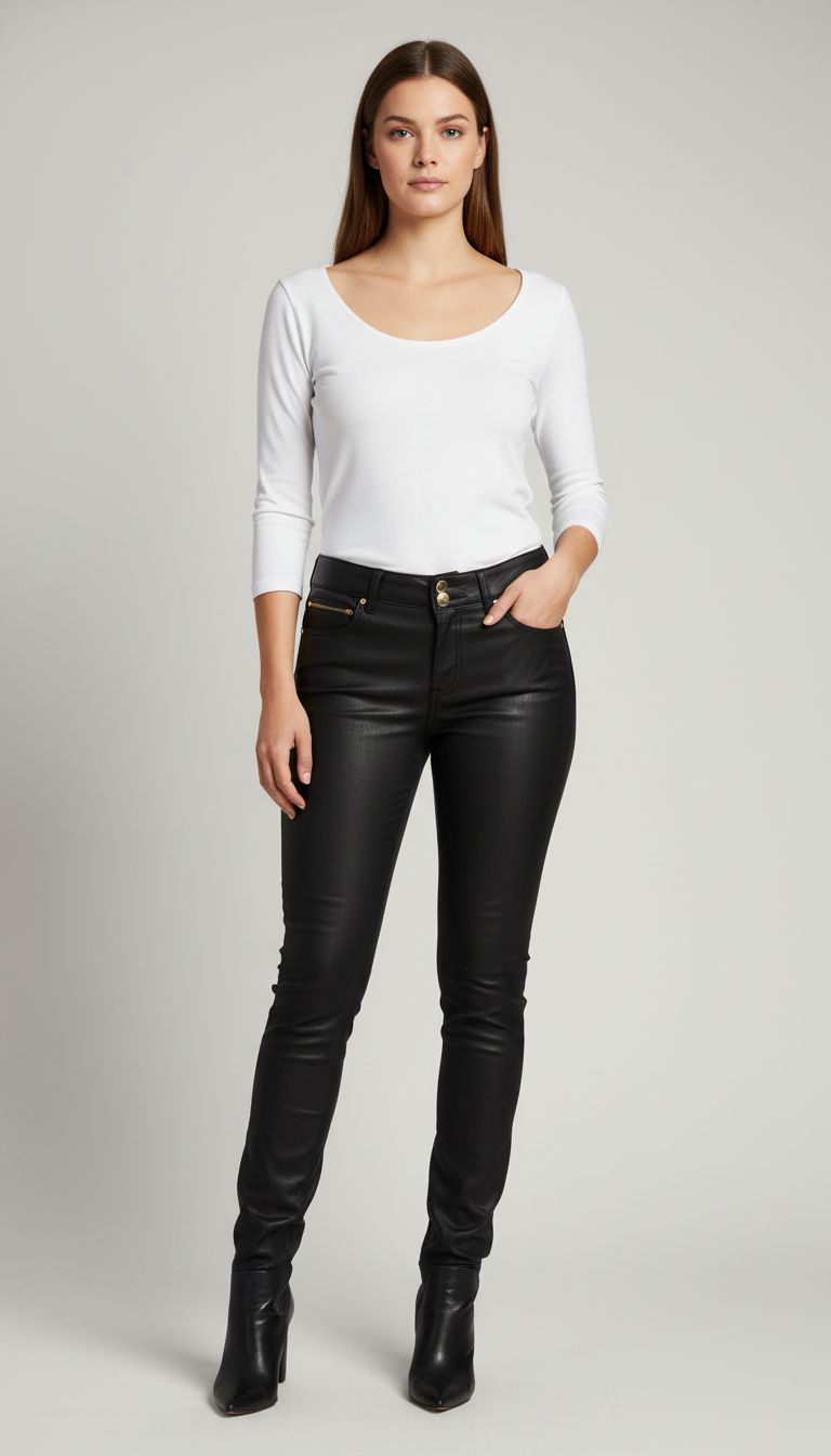 Calça Jeans Imita Couro