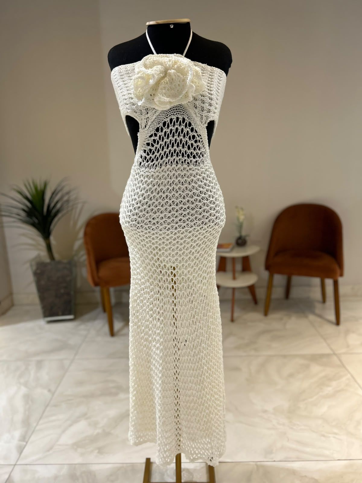 Vestido Crochê Frente Única